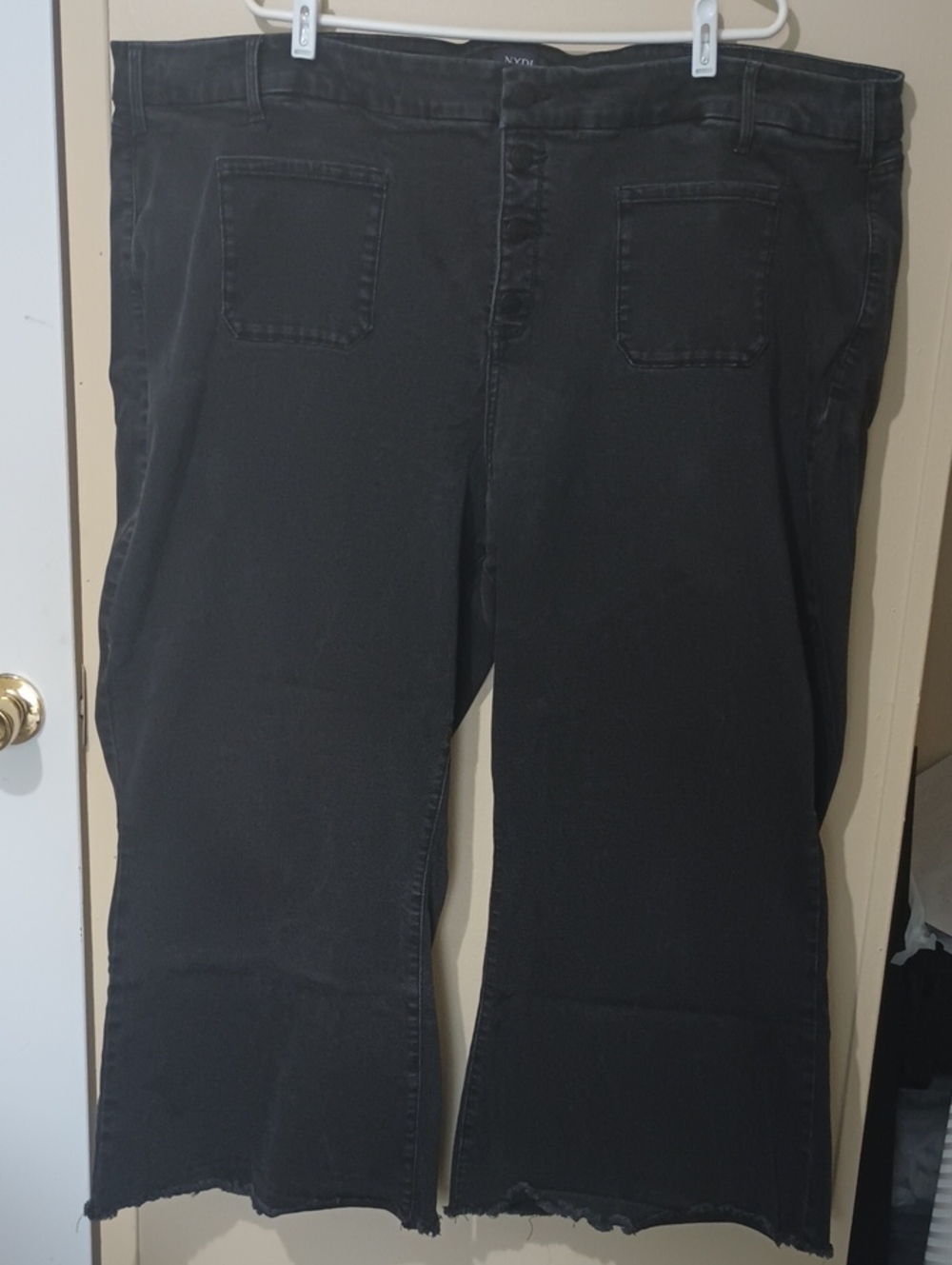 NYDJ Plus Sized Black Wide-Leg Crop Jeans with Frayed Hem Size 28W